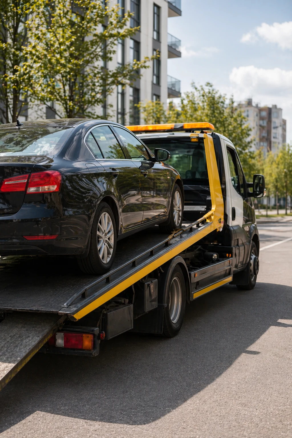 Фото аккуратной погрузки автомобиля на эвакуатор